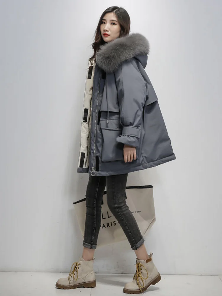 off-Season Winter Clothes Popular White Duck down Jacket Female Student Loose Parka Bread Coat Hooded Jacket