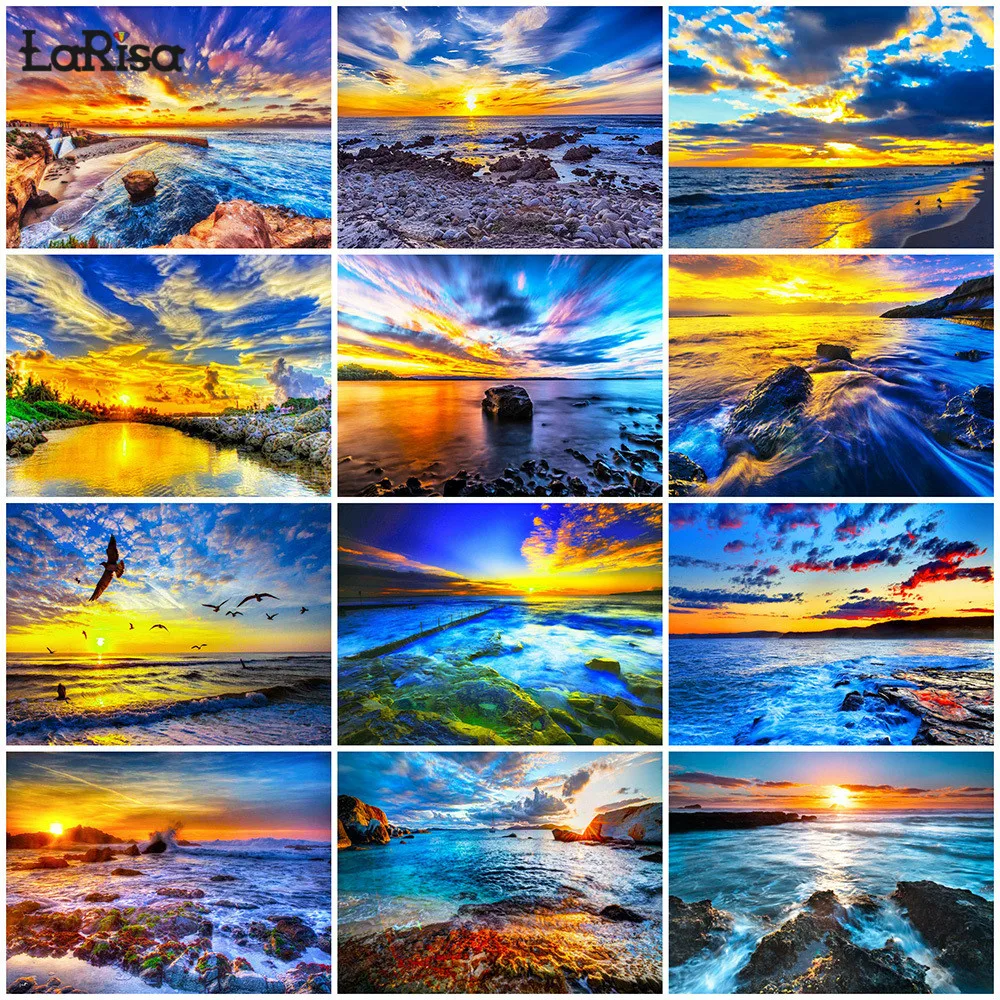 

Sunset Scenery Diamond Embroidery Sea Full Square and Round Diamond Painting Kit 5D DIY Diamond Mosaic Landscape Home Decoration
