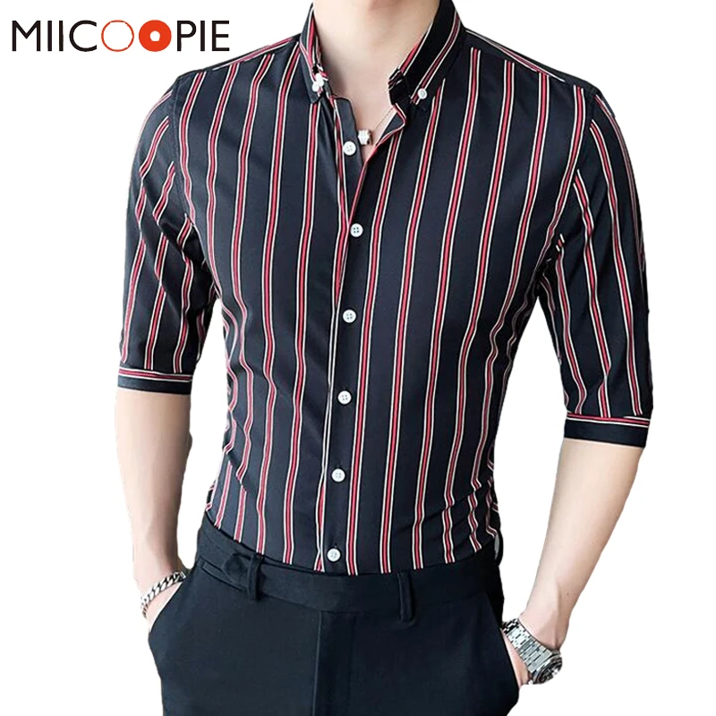 

Полосатая рубашка для мужчин, корейская мода 2021, летняя повседневная приталенная деловая Классическая рубашка для мужчин, рабочая одежда н...