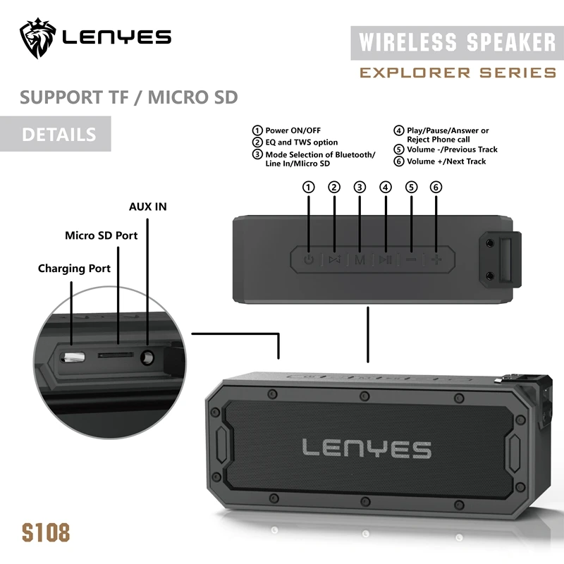 Lenyes 40 Вт IPX7 bluetooth колонка портативный беспроводной сабвуфер с тяжелыми басами