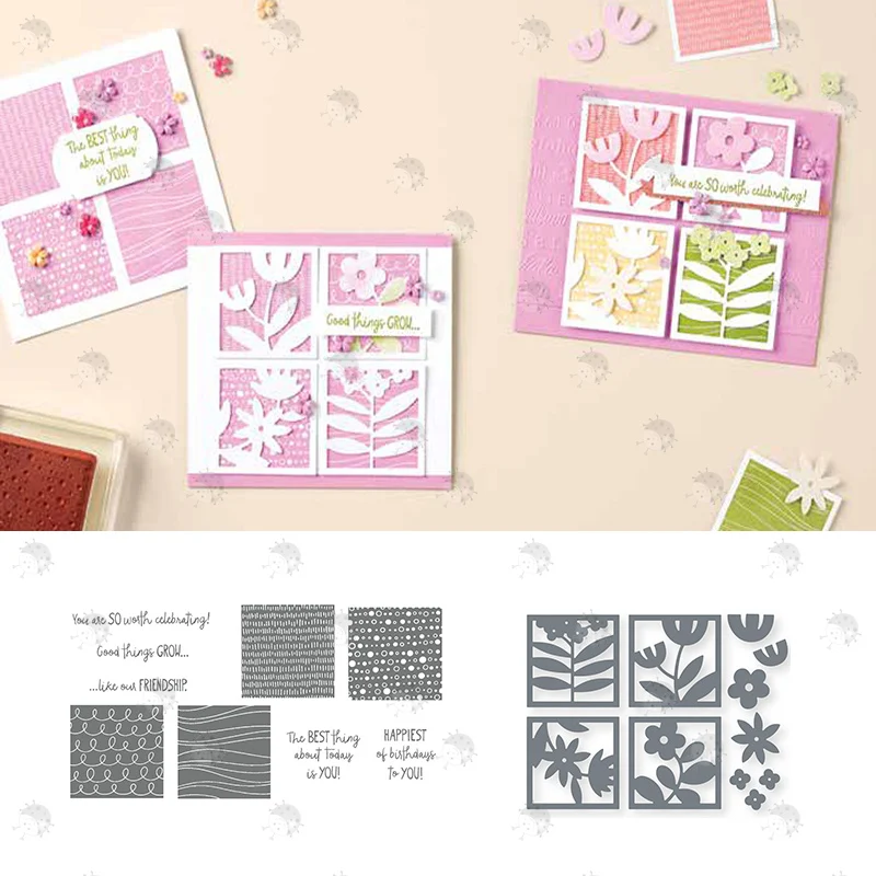 

DIVERASE FLOWERS Text Background Leaf Metal Cutting Die And Stamps Scrapbooking Background DIY Decoration Craft Embossing Albums