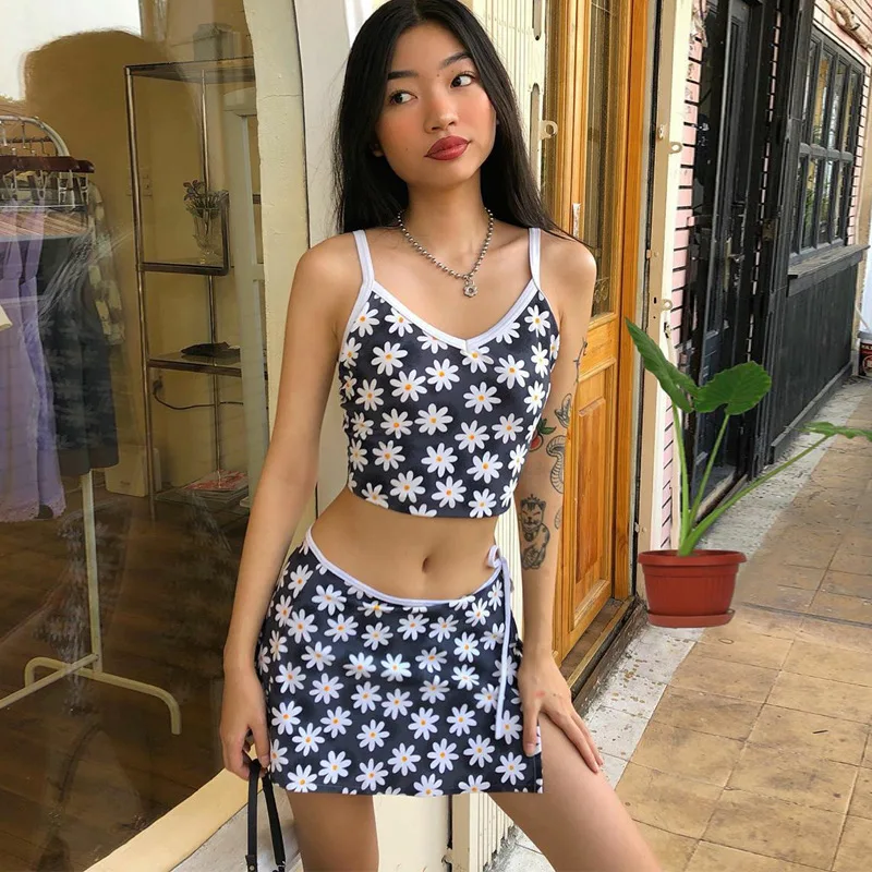 Женский комплект из кроп-топа и юбки летний клубный двух предметов на