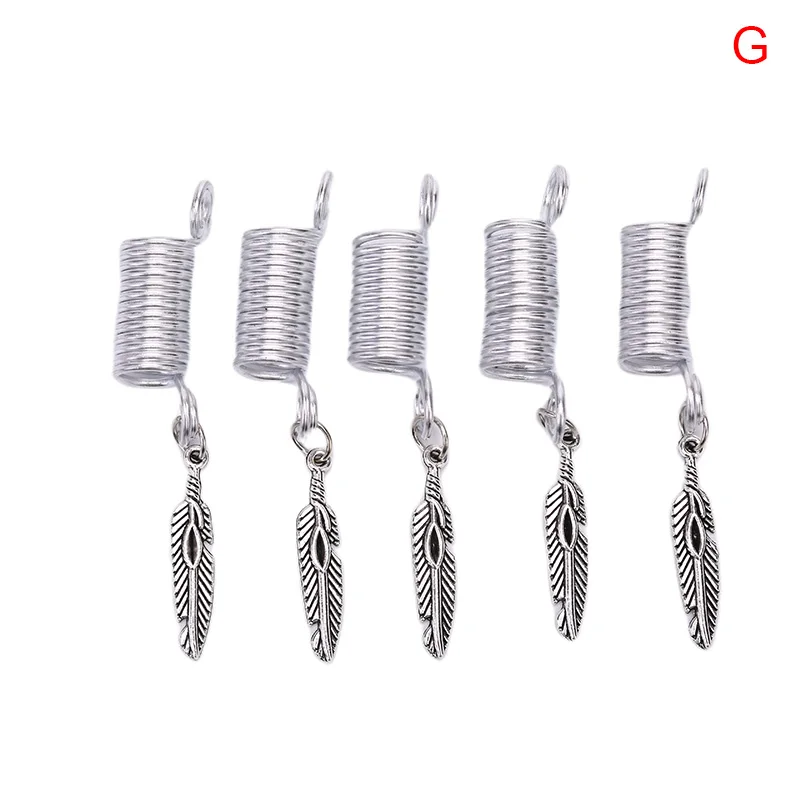 

5PCS DIY Retro Silver Hair Rings Braid Dreadlocks Beads Leaves Star Accessories Plating Ancient Silver Alloy for Hair Extension