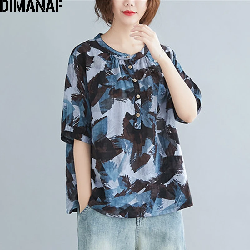 Женские летние платья DIMANAF размера плюс винтажная Базовая туника из хлопка и льна