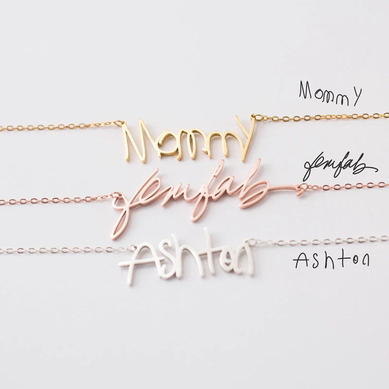 

Personalized Handwriting Name Necklace Custom Jewelry Boho Stainless Steel Handmade Pendant Necklaces Best Gifts For Lover