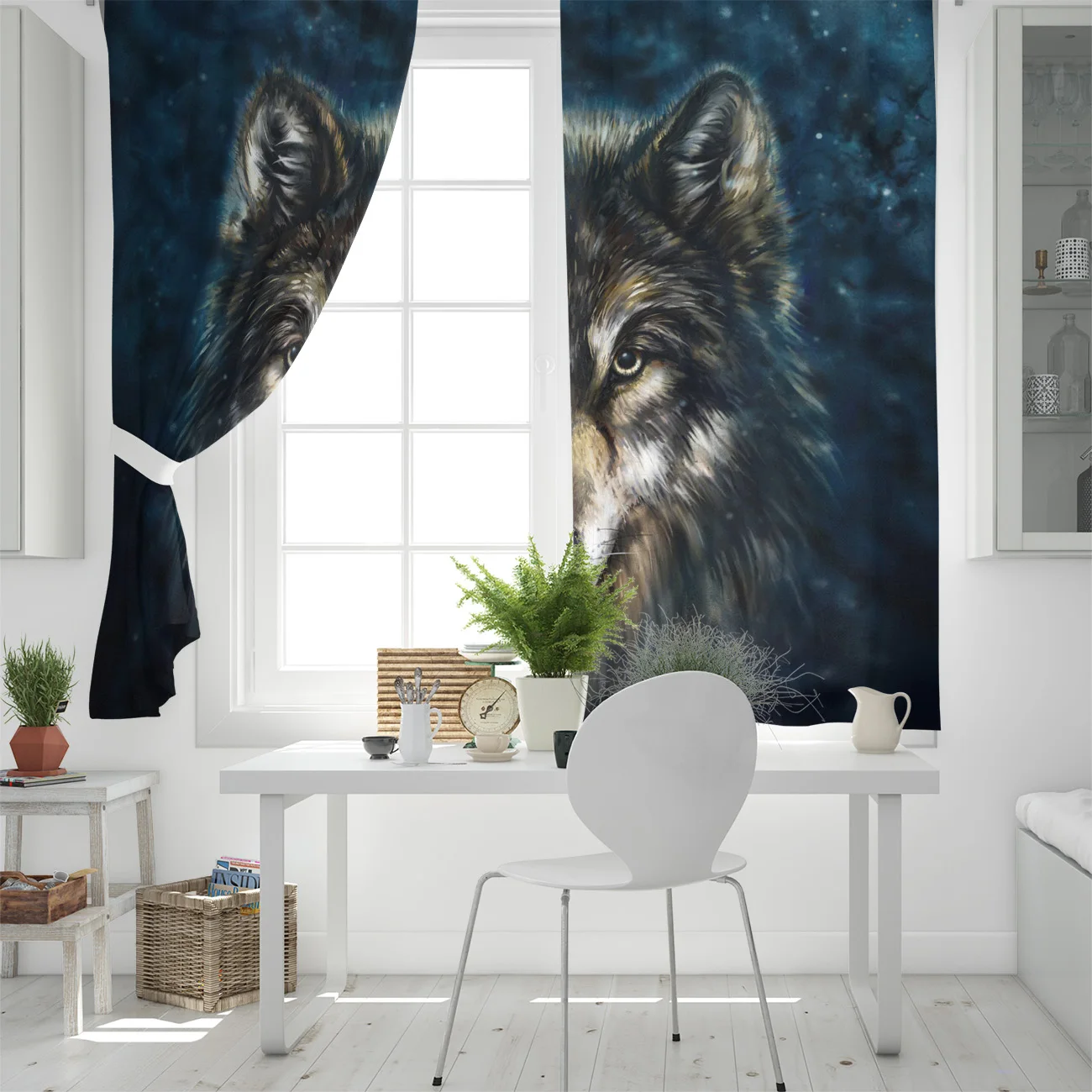 Животные искусство голова Волка плюшевые окна шторы для гостиной мальчиков