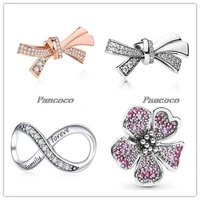 925 sterling silver rose sparkling oversized brilliant bow with crystal beads fit pandora bracelet necklace jewelry