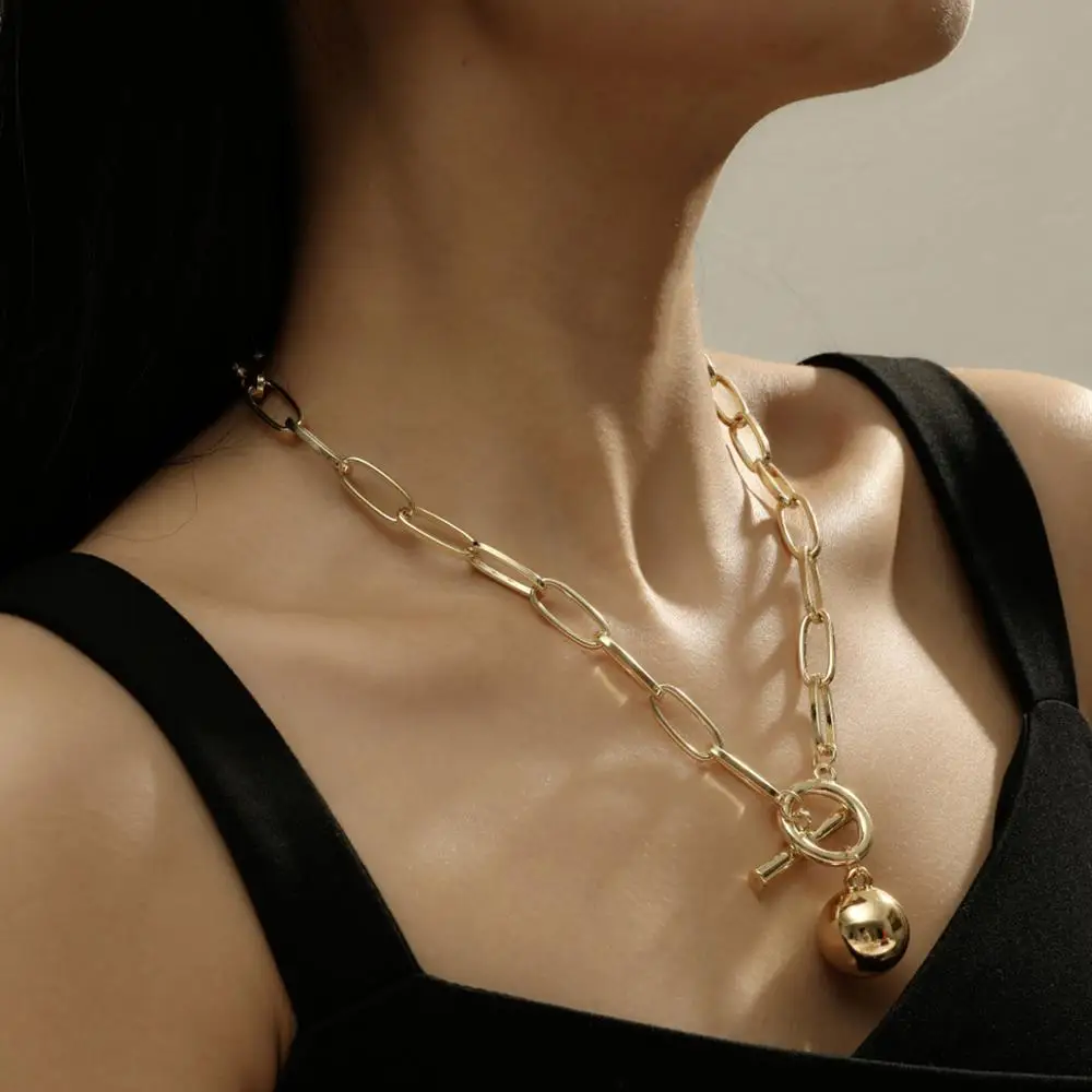 Женское Ожерелье-цепочка с большим шариком из металлического сплава | Украшения