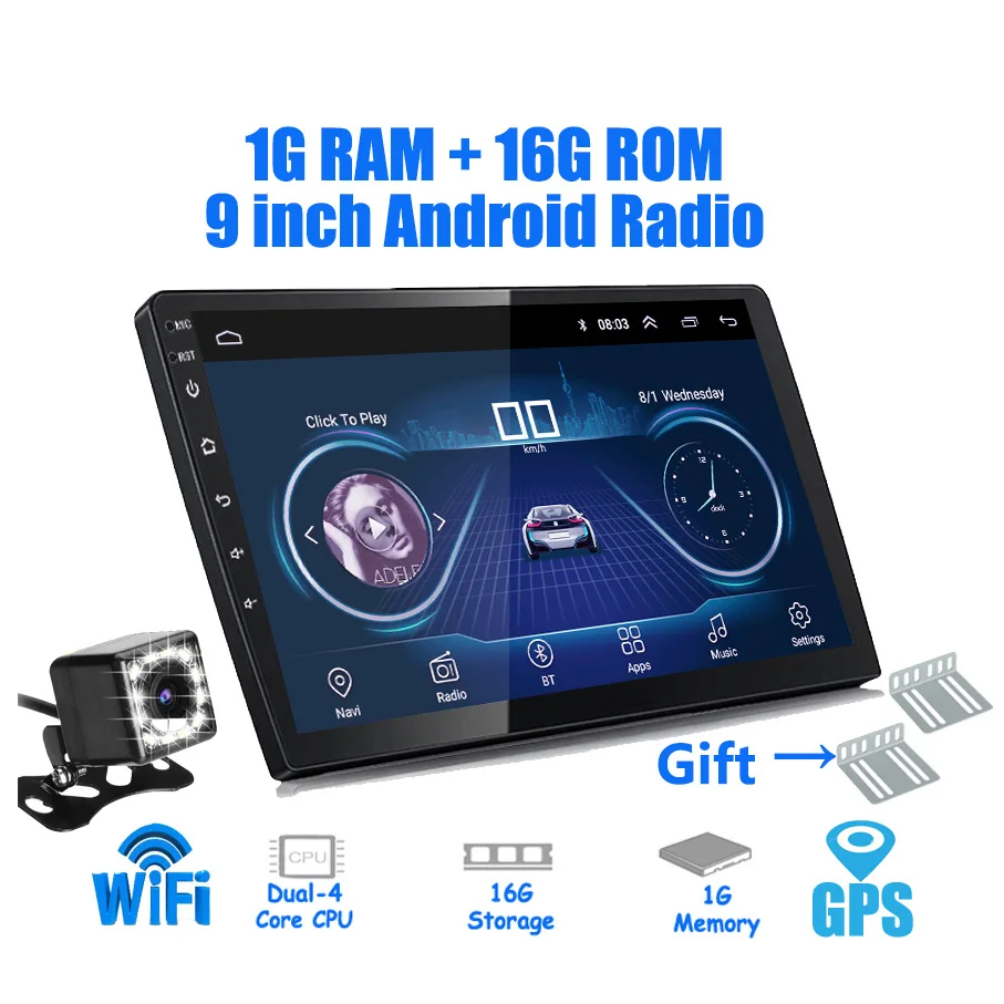 9/10 дюймов Android 8,1 универсальный автомобильный Радио 2 din android автомобильный Радио dvd-плеер gps навигация wifi Bluetooth MP5 плеер задняя камера - Цвет: 9 inch with 12LED