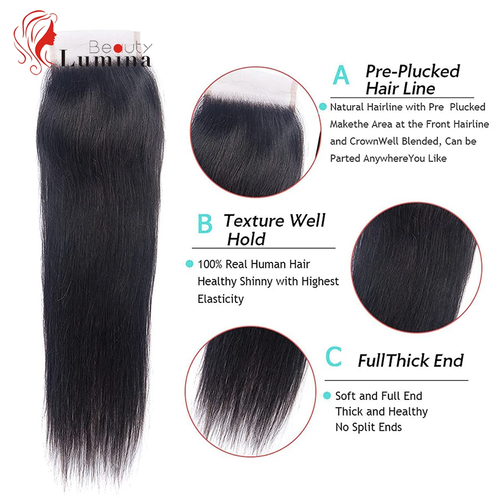 5x5 Lace Closure 10A Brazilian Remy Hair Swiss Lace Closure Pre-Plucked Hairline With Baby Hair Straight Human Hair Closure