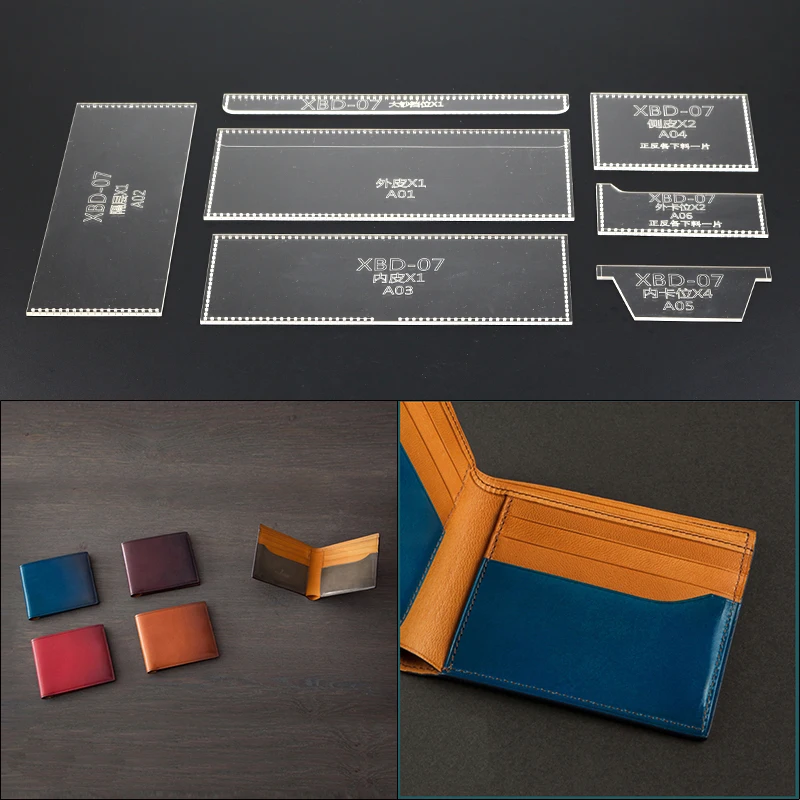 

7PCS/Set Clear Acrylic Patterns Wallet Pattern Stencil Template Set Leather Craft Handmade Pocket Purse Leather Tools Set