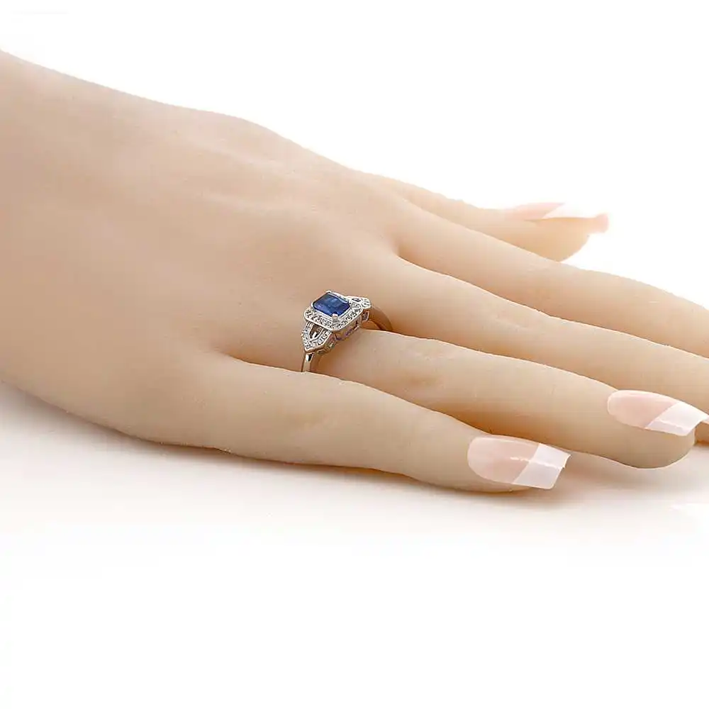 0.90 Ct Emerald Cut Royal Blue Zirconia 925 Sterling Silver Ring | Украшения и аксессуары