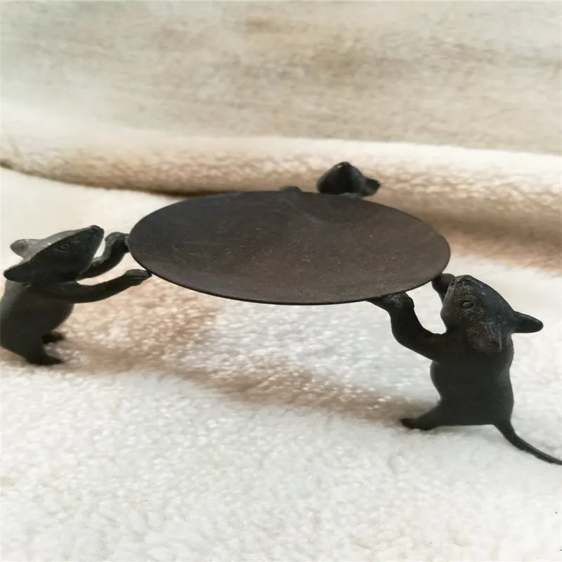 Китайский Медный подсвечник с тремя мышами Old Beijing