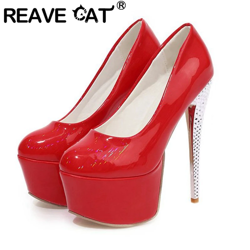 

REAVE CAT Fashion Ladies Platform Shoes Pumps Round Toe High Thin Heels Slip-on Shallow Pink Red Green Sexy Spring Party S2839
