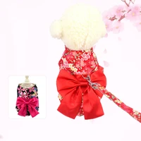 soft bow pet puppy dog cat harness leash set japanese style floral pet vest for small medium dogs chihuahua yorkie teddy s m l
