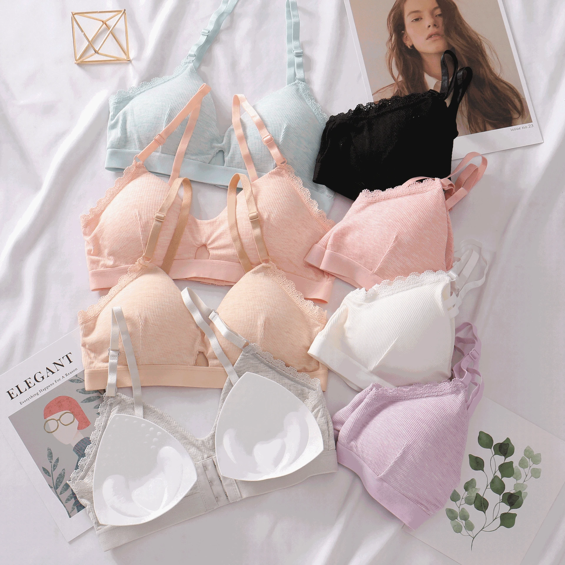 Бюстгальтер женский хлопковый с чашками пуш-ап Бралетт удобное бесшовное нижнее