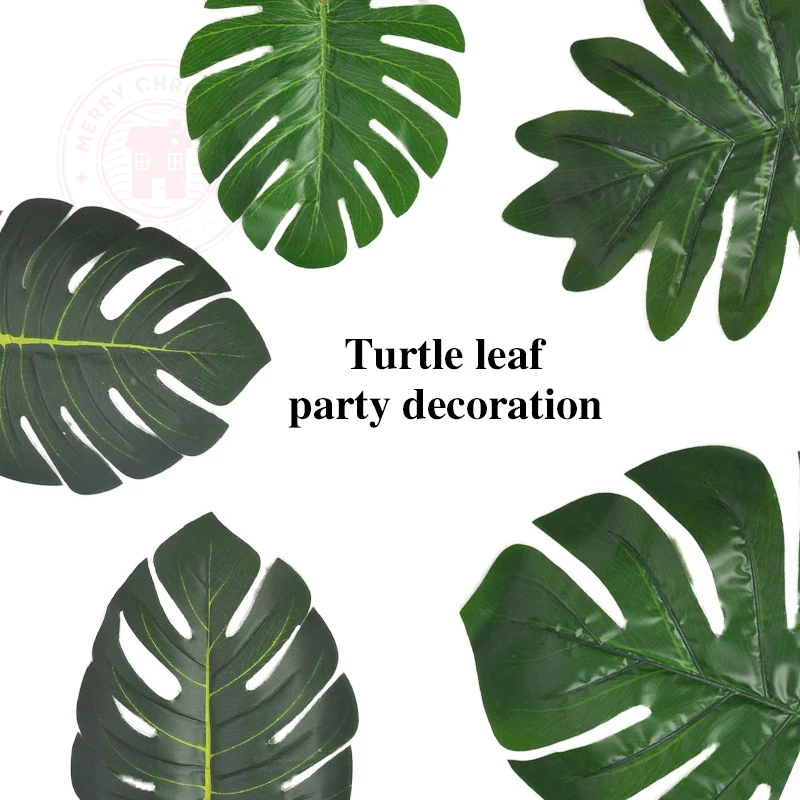 

6pcs Artificial Gold Green Turtle Leaf Scattered Tail Leaf Fake Silk Plant For Wedding Birthday Party Home Decor Palm Leaves