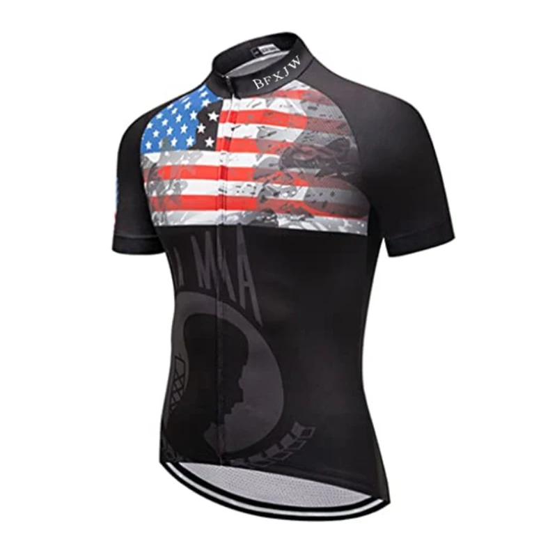 

unisex USA Cycling Jersey with 3 Rear Pockets-Short Zipper Moisture Wicking Breathable MTB Biking Shirt for Mountain Bike