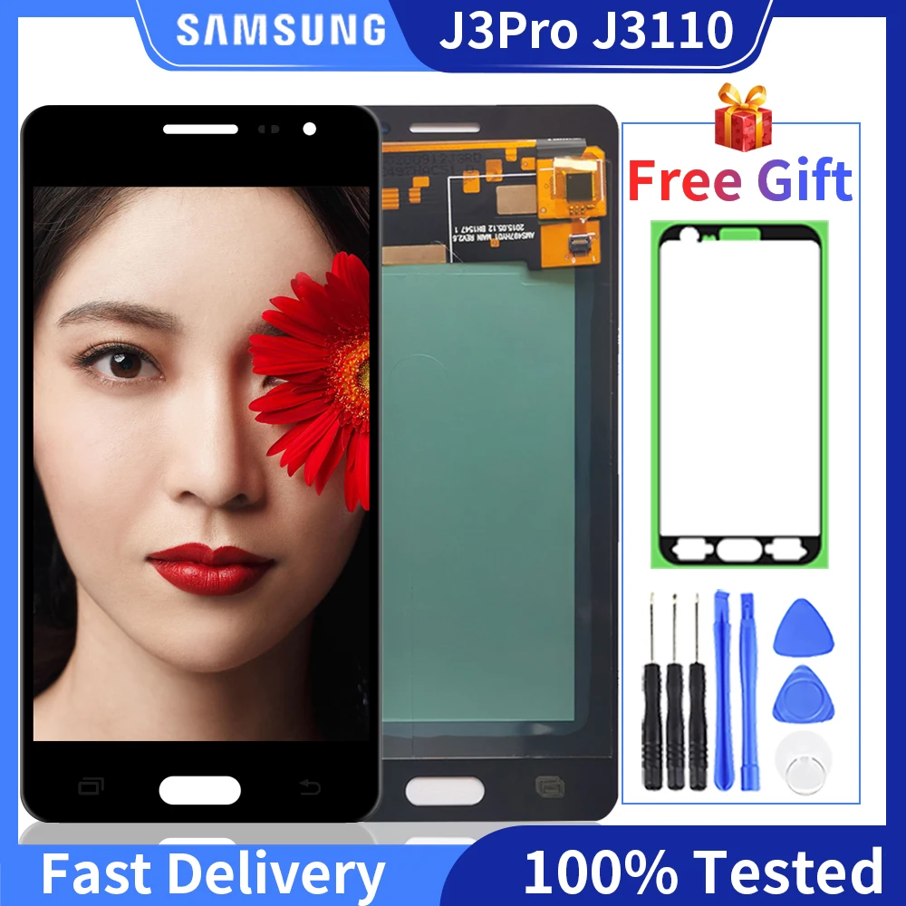 

100% Tested For Samsung Galaxy J3 Pro J3110 Display Touch Screen Digitizer Assembly Adjust Brightness Samsung J3 Pro LCD