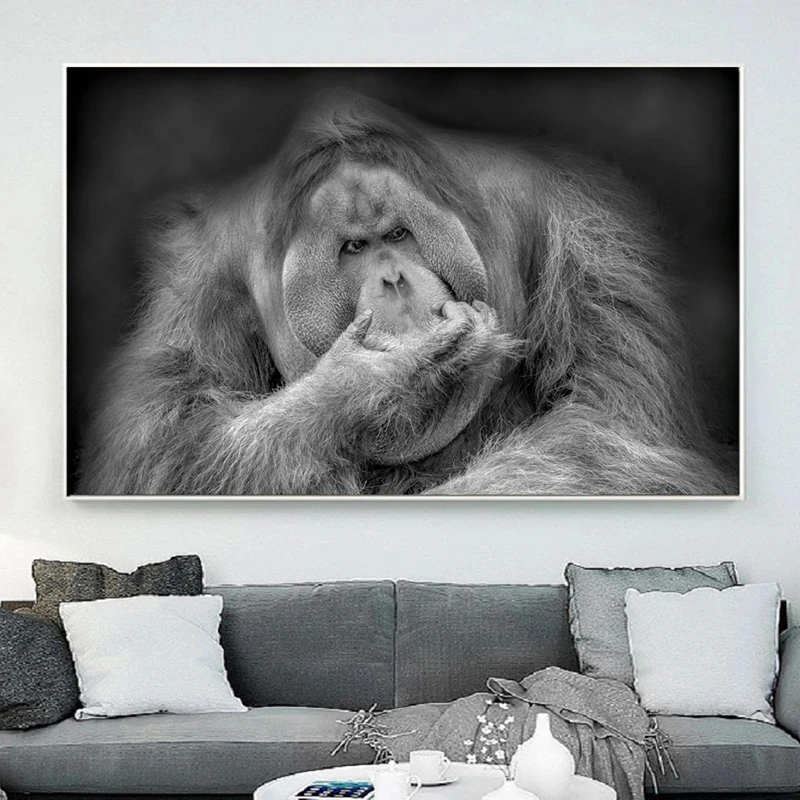 

African Wildlife Orangutan Canvas Paintings Black White Animals Art Posters Prints Wall Pictures for Living Room Home Decor