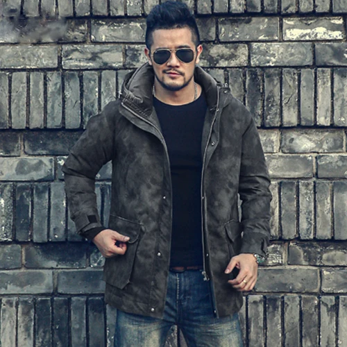 Зимняя винтажная мужская куртка средней длины с капюшоном пуховик пальто wf9961 |