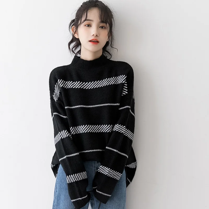 

Women Turtleneck Sweater Long Sleeve Jumpers Knitwear Casual Autumn Winter Pullovers Femme Knitted Sweater Woman 2020 AA5615
