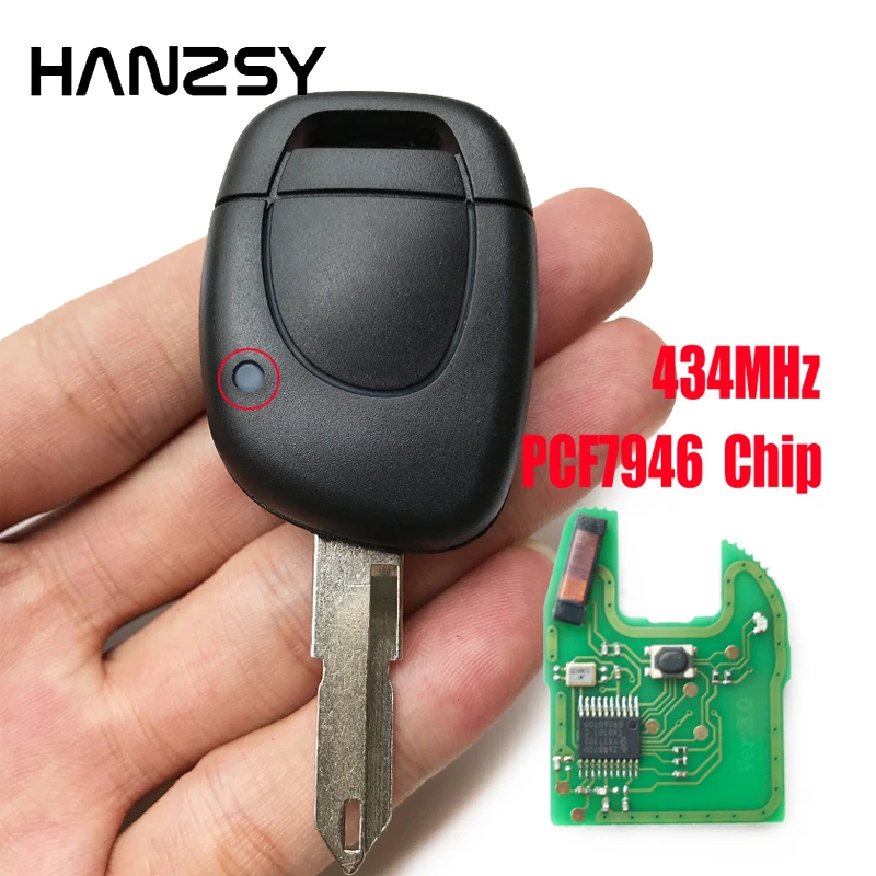 

HANZSY 1 Button Car Key For Renault Master Kangoo Clio Twingo Remote Key PCF7946 Chip 434MHz NE72 Blade