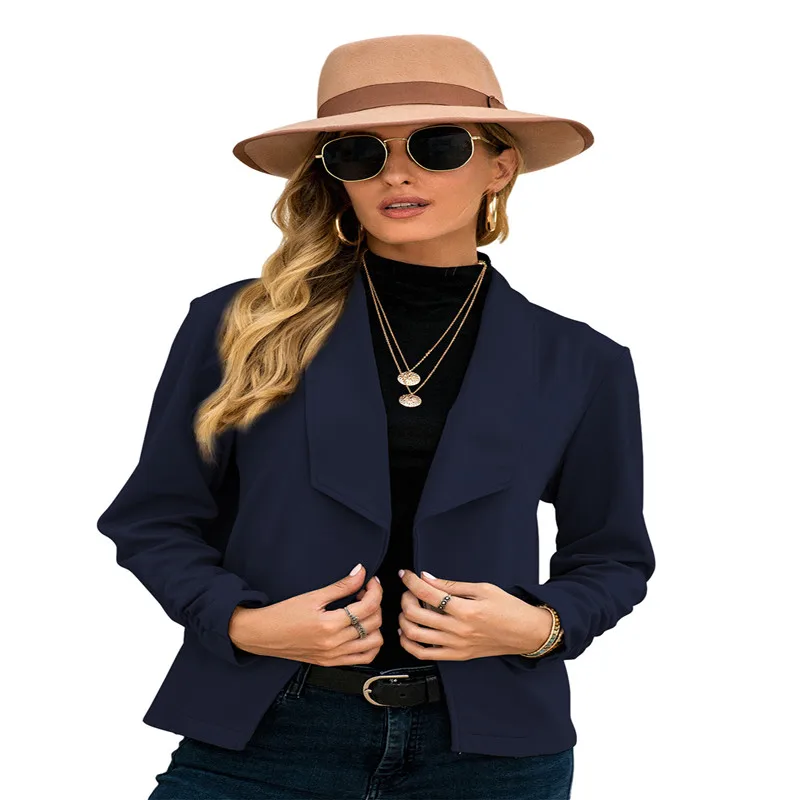 

2020 Autumn Women's Long Sleeve Irregular Suit Solid Color V-neck Pleated Cuffs Definition Waist Slim Jacket Casual Suit