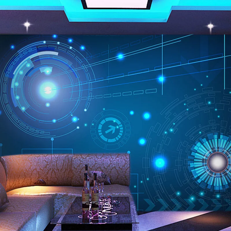 

Colomac Custom Metal Wallpaper Internet Cafe Ktv Modern Blue Technology Sense Gym Decoration Mural Room Decor Dropshipping