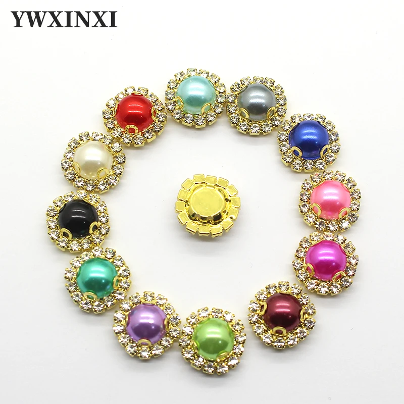 

10Pcs High-Grade 16MM Rhinestone Pearl Flat Buckle, DIY Hand-Sewn Wedding Wedding Party Making Creative Decoration Accessories