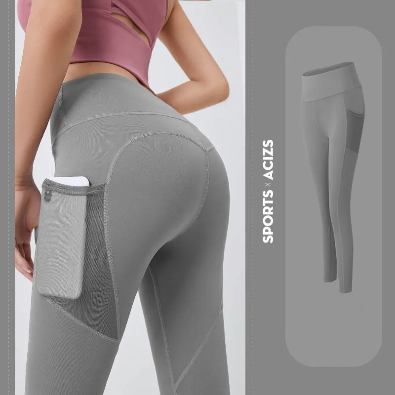 

Peach Leggings Seamless Hip-Lifting Fitness Pants Thin Stretch Sports Mesh Side Pockets Running Legging Sportswear Yoga Pants
