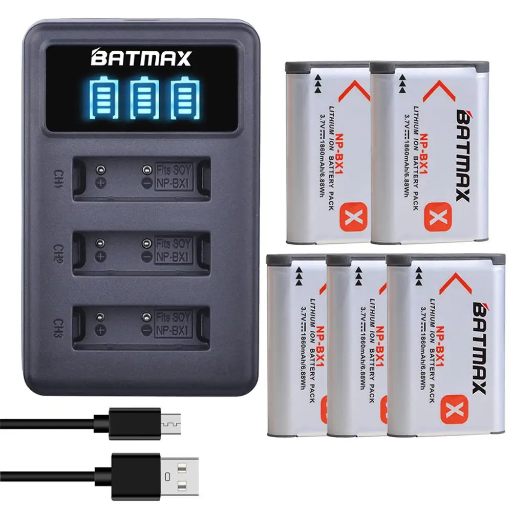 Аккумуляторная батарея Batmax 1860 мА · ч NP-BX1 NPBX1 + светодиодное зарядное устройство с 3