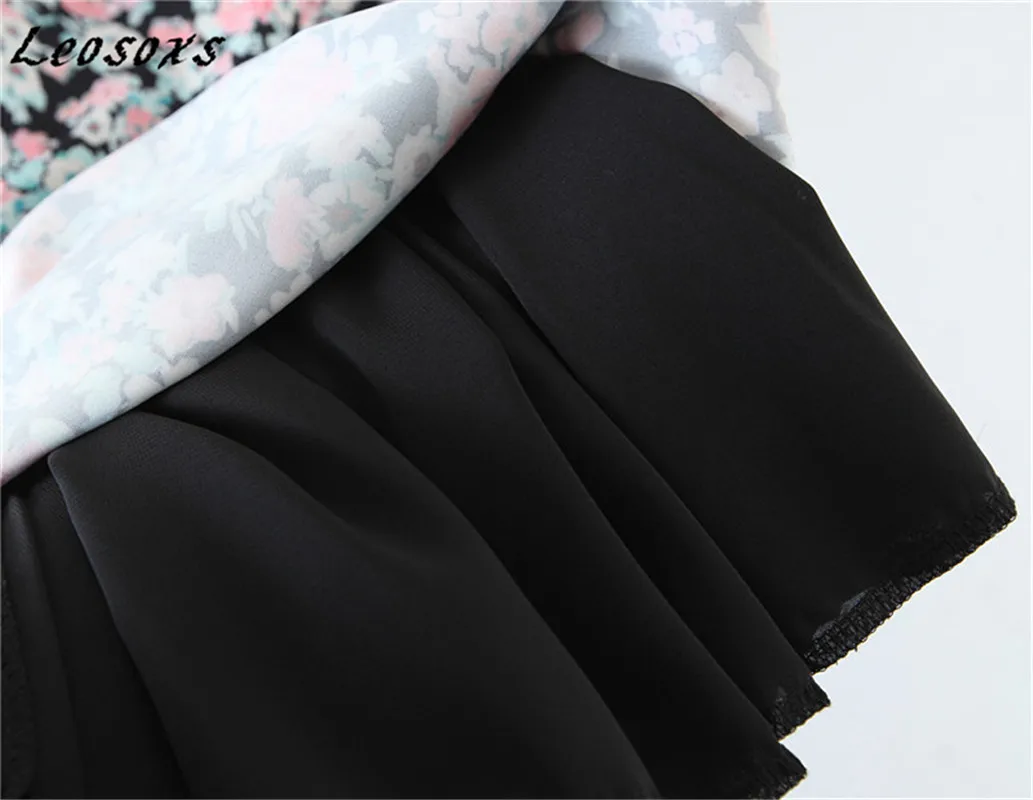 

Leosoxs French elegant sexy square collar women dress fashion print puff sleeve high waist vintage dresses 2021Spring Summer New