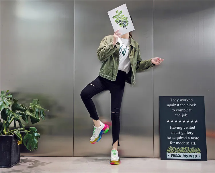 

Rainbow old shoes 2021 spring new Korean thick-soled leather mesh casual sneakers