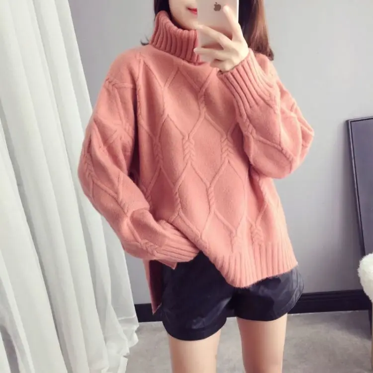 

2022 Women Autumn Winter New Turtleneck Sweater Tops Female Oversized Knitted Pullovers Ladies Casual Loose Solid Jumpers E895