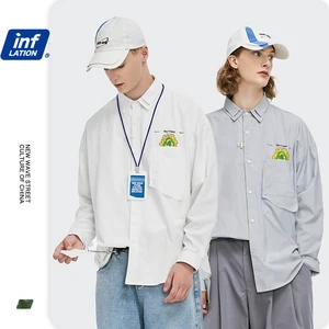 Мужская рубашка в стиле Харадзюку INFLATION, рубашка в полоску с длинными рукавами и забавным принтом для осени 2020