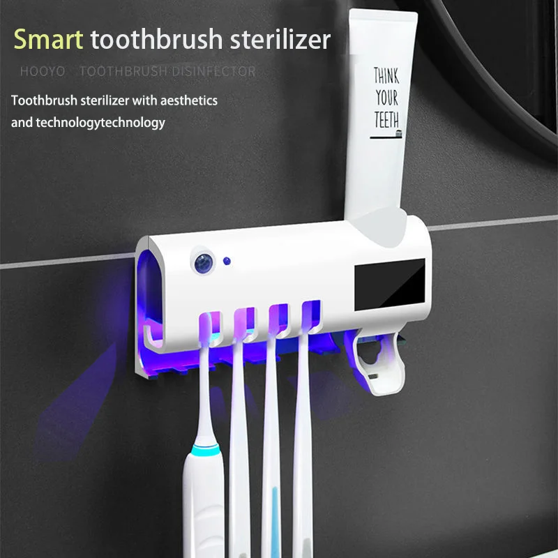 

Solar UV Toothbrush Holder Wall Mounted Toothbrush Sterilizer Automatic Toothpaste Dispenser Squeezer Bathroom Accessories.