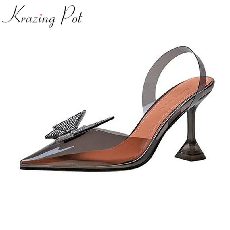 

Krazing Pot 2021 pvc super high heels summer shoes princess crystal shoes superstar butterfly decoration women jelly sandals L66