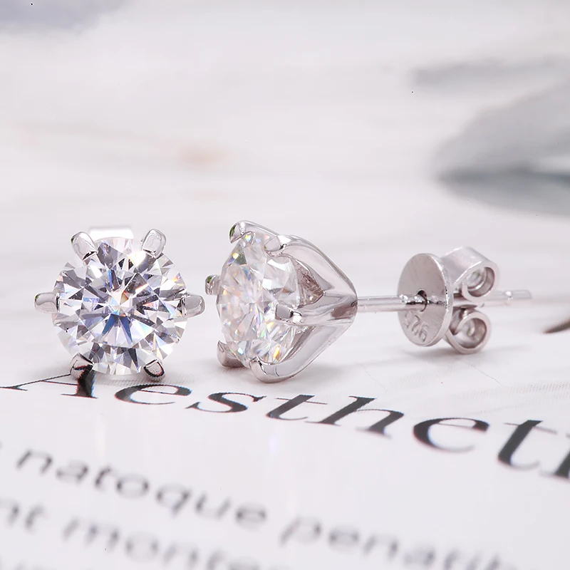 Круглый бриллиант AEAW с муассанитом всего карата|Серьги-гвоздики| |