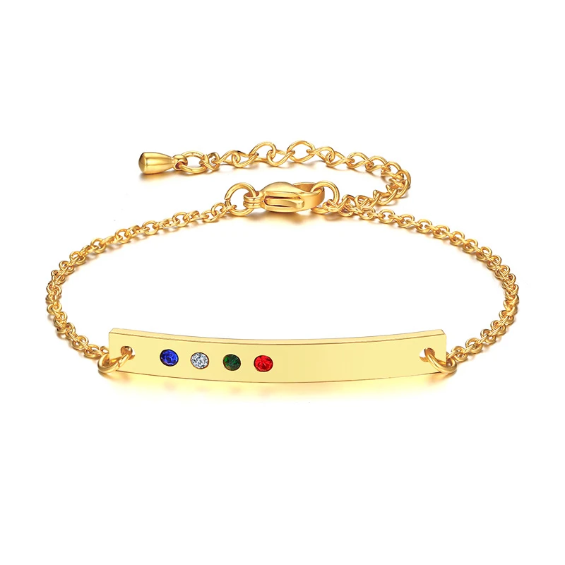 Браслет с гравировкой из камня на день рождения цветной CZ камень нержавеющей