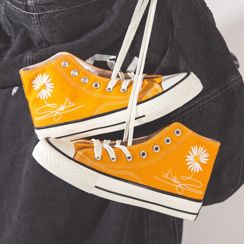 Женская парусиновая обувь с высоким берцем весенне-осенняя дышащая