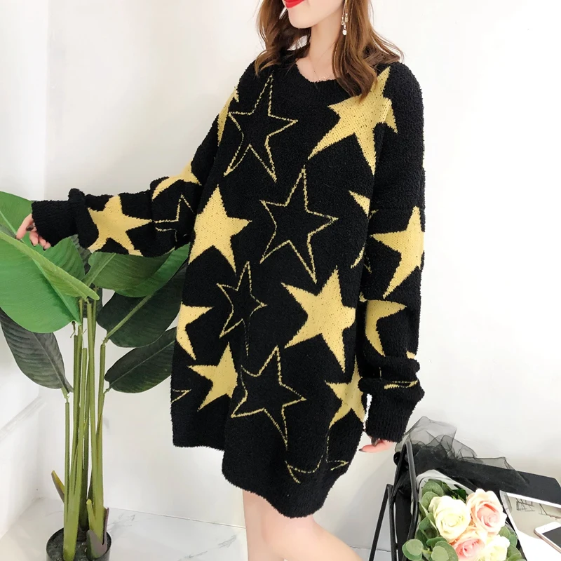 

Hsa Winter CLothes Women 2020 Sweater Pullovers Thick Warm Stars Knitwear Korean Fashion Long Oversized Jumpers Pull Long Femme