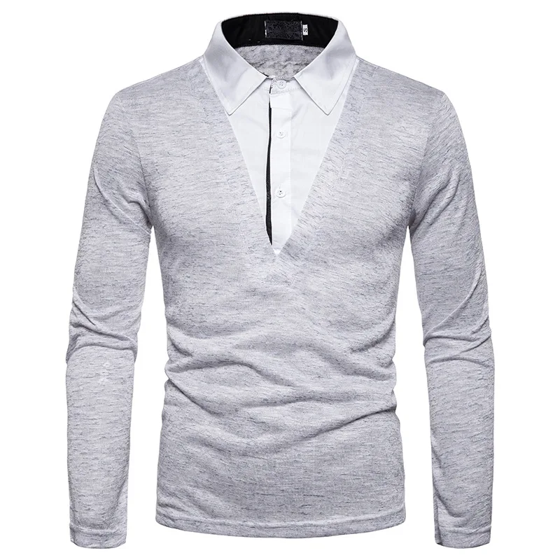 Grey Модные рубашки поло брендовые поло мужские s Hombre мужская одежда Твердые masculino Деловые повседневные рубашки с длинными рукавами хлопок MOOWNUC - Цвет: Grey