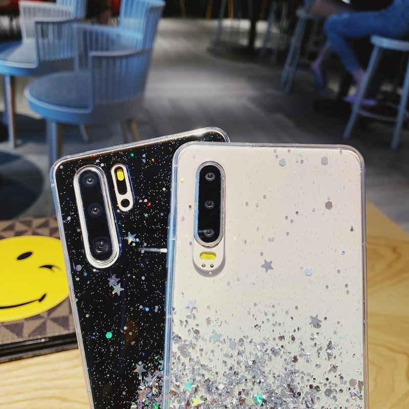 Для Huawei P20 P30 P40 Y5P Y6P Y7P Nova 3 3i Honor 8X 8A 9 9c 9s 10 20 Lite 10i Pro с блестками и нашивкой в виде