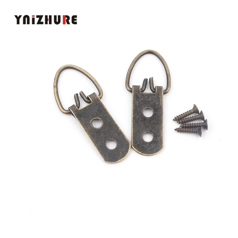 

53*15mm 20PCS Bronze Tone Hanging Picture Oil Painting Mirror Frame 2 Holes Hooks Hangers With Screws