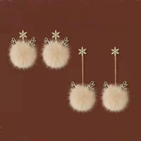2021 new christmas series snowflake antler hair ball earrings holiday gifts new year essential celebrity accessories