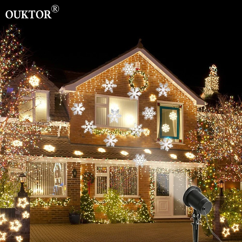 Водонепроницаемый движущийся снег лазерный проектор лампы Снежинка