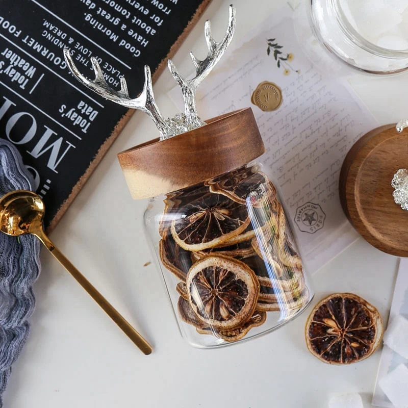 

Glass Bottle Nordic Glass Storage Jar Household Food Storage Bottle Acacia Wood Cover Sealed Jar Sugar Jar Tea Box