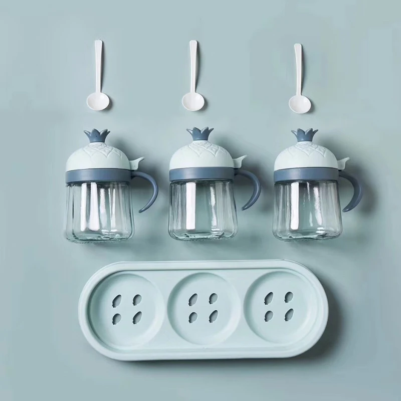 Стеклянная банка для специй в скандинавском стиле с крышкой и ложкой прозрачная