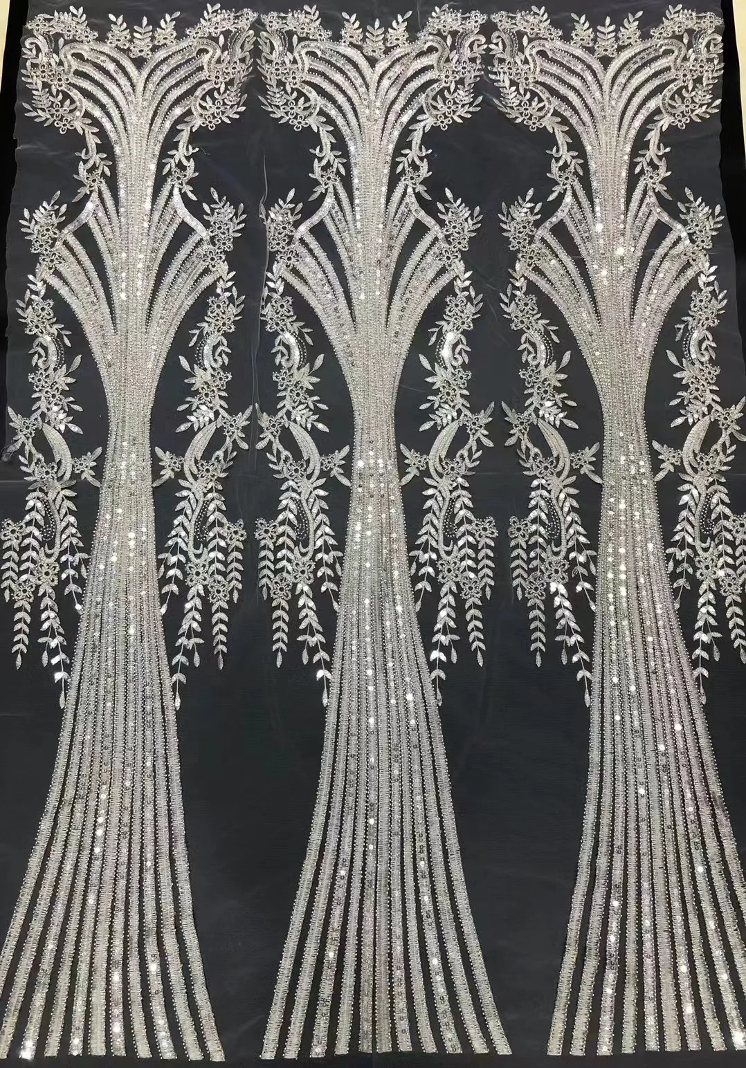 

Off White Tulle Mesh with Silvery Embroidery Beads & Sequins Dress Lace Fabric 1 Yard 2021